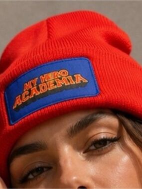 4 my hero academy Red Beanie Hat with Blue Patch